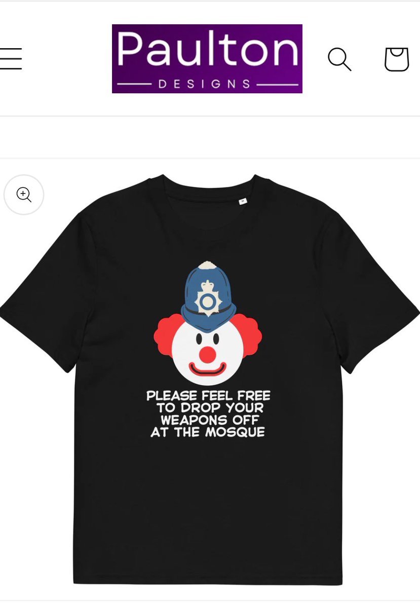 PaultonDesigns's tweet photo. This actually happened. Police told a group of Muslims to drop off any weapons they may have at the mosque before they went home.

It is so clownish we had to make a t-shirt about it.

#TwoTeirPolicing 

https://t.co/xvk0neMEes https://t.co/0tPgPgCthN