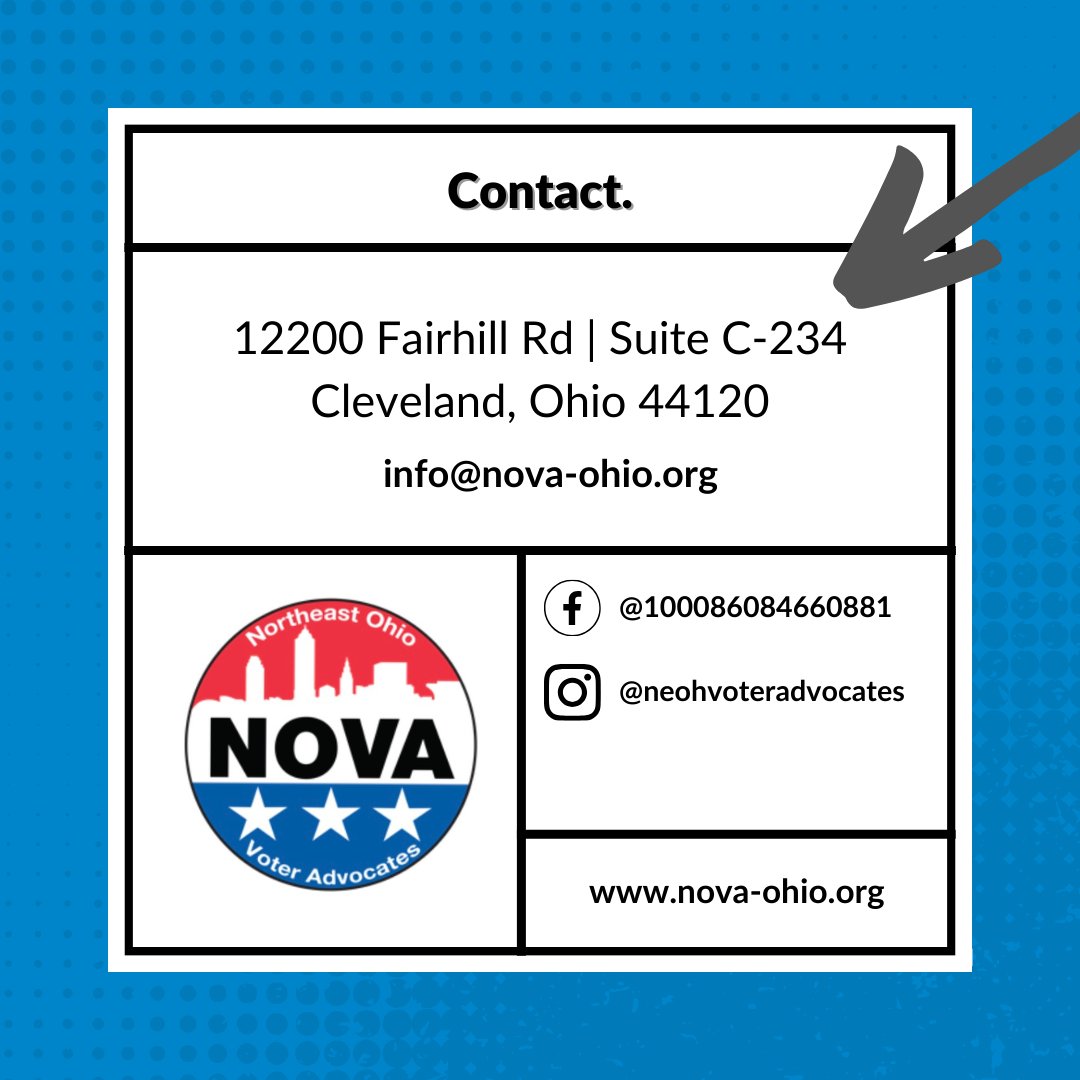 CLEVotes's tweet image. We&apos;re introducing our #ECEF Grantee 🎉

Northeast Ohio Voter Advocates enables voter registration and turnout in under-represented areas of Northeast Ohio. NOVA improves the election process in Ohio through research and advocacy for legislative and administrative changes.