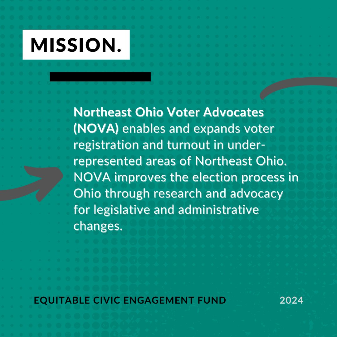 CLEVotes's tweet image. We&apos;re introducing our #ECEF Grantee 🎉

Northeast Ohio Voter Advocates enables voter registration and turnout in under-represented areas of Northeast Ohio. NOVA improves the election process in Ohio through research and advocacy for legislative and administrative changes.
