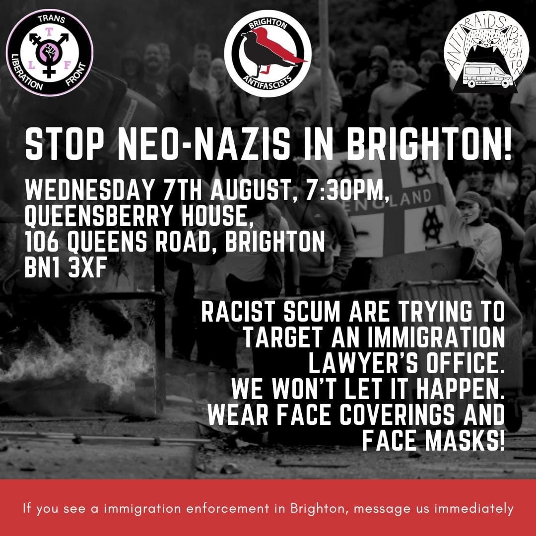 Whether or not racists arrive in Brighton tonight, join us to send them a message: Brighton &amp; Hove is antifascist!!