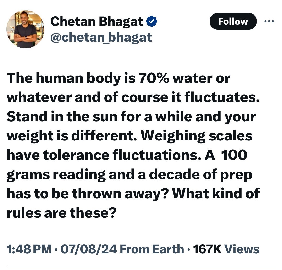 theskindoctor13's tweet photo. 100 m race is decided by thousandths of a second, yet no one argues that "time is relative. It's 6 AM here but 8 PM somewhere else. Time fluctuates! A few milliseconds late and decades of prep wasted."

Par Bhagat saab alag level ke intellectual hain. Ye kuch bhi bol sakte hain. https://t.co/mzYCqNj2Qm