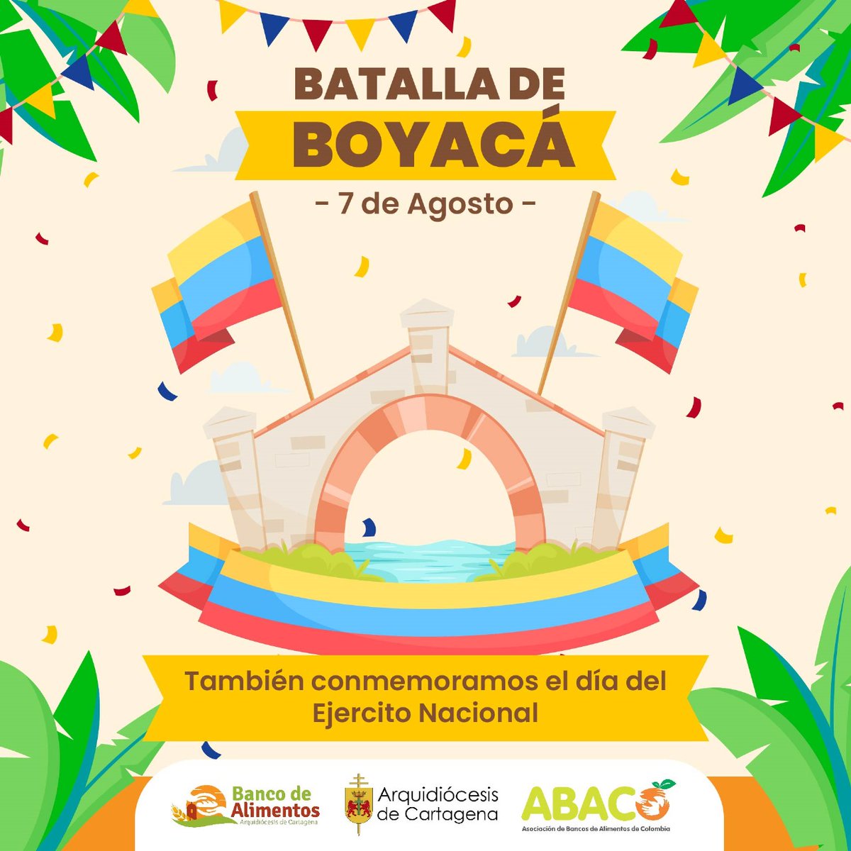 🇨🇴7 de agosto, ¡GRITO DE LIBERTAD!🇨🇴
En este día de la Batalla de Boyacá y el Día del Ejército, reconocemos el coraje y la determinación que llevaron a la victoria y a la libertad de nuestra nación.
Juntos lograremos construir una muralla contra el hambre en Cartagena y Colombia
