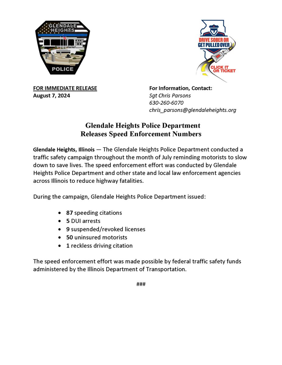 See below press release. glendaleheights.org//assets/pdf/pr…