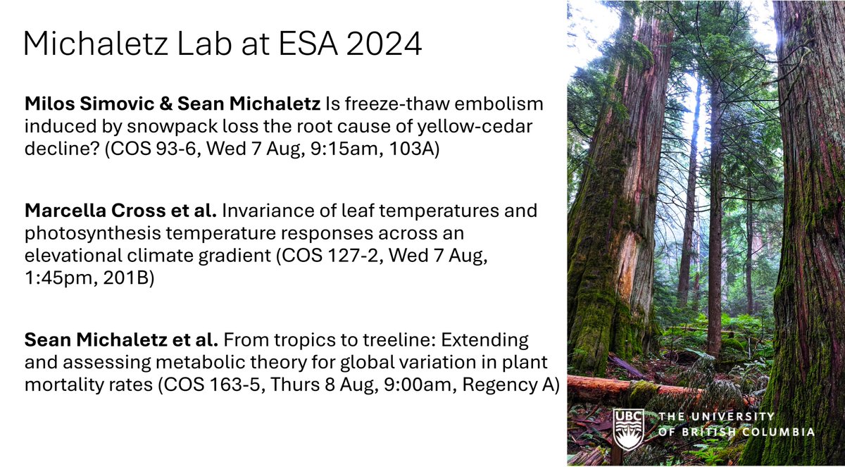 Sean Michaletz (@seanmichaletz) on Twitter photo Excited to share some #MichaletzLab talks at the #ESA2024 annual meeting in #TheLBC! We hope you can attend and hear about our current work!
<a href="/MilosSimovic12/">Milos Simovic</a>
<a href="/UBCBiodiversity/">UBCBiodiversity</a>
<a href="/UBCBotany/">UBC Botany</a>
<a href="/ZoologyUBC/">UBC Zoology</a>
<a href="/BiologyUBC/">UBC Biology</a>
<a href="/ubcscience/">UBC Science</a>
<a href="/ESA_org/">Ecological Society</a>
@ESA_Phys
<a href="/ESAhistory/">ESAhistory (ecology)</a>
<a href="/ESAVegetation/">ESA Vegetation Section</a> Excited to share some #MichaletzLab talks at the #ESA2024 annual meeting in #TheLBC! We hope you can attend and hear about our current work!
<a href="/MilosSimovic12/">Milos Simovic</a>
<a href="/UBCBiodiversity/">UBCBiodiversity</a>
<a href="/UBCBotany/">UBC Botany</a>
<a href="/ZoologyUBC/">UBC Zoology</a>
<a href="/BiologyUBC/">UBC Biology</a>
<a href="/ubcscience/">UBC Science</a>
<a href="/ESA_org/">Ecological Society</a>
@ESA_Phys
<a href="/ESAhistory/">ESAhistory (ecology)</a>
<a href="/ESAVegetation/">ESA Vegetation Section</a>