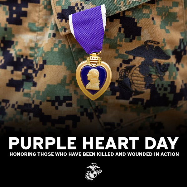 USMC's tweet photo. Today, we honor more than 1.9 million service members who have been wounded or killed in action while defending our nation. First awarded in 1932, the Purple Heart is presented to those who shed blood or have made the ultimate sacrifice as a result of hostile action. https://t.co/RCKZm8nfTa