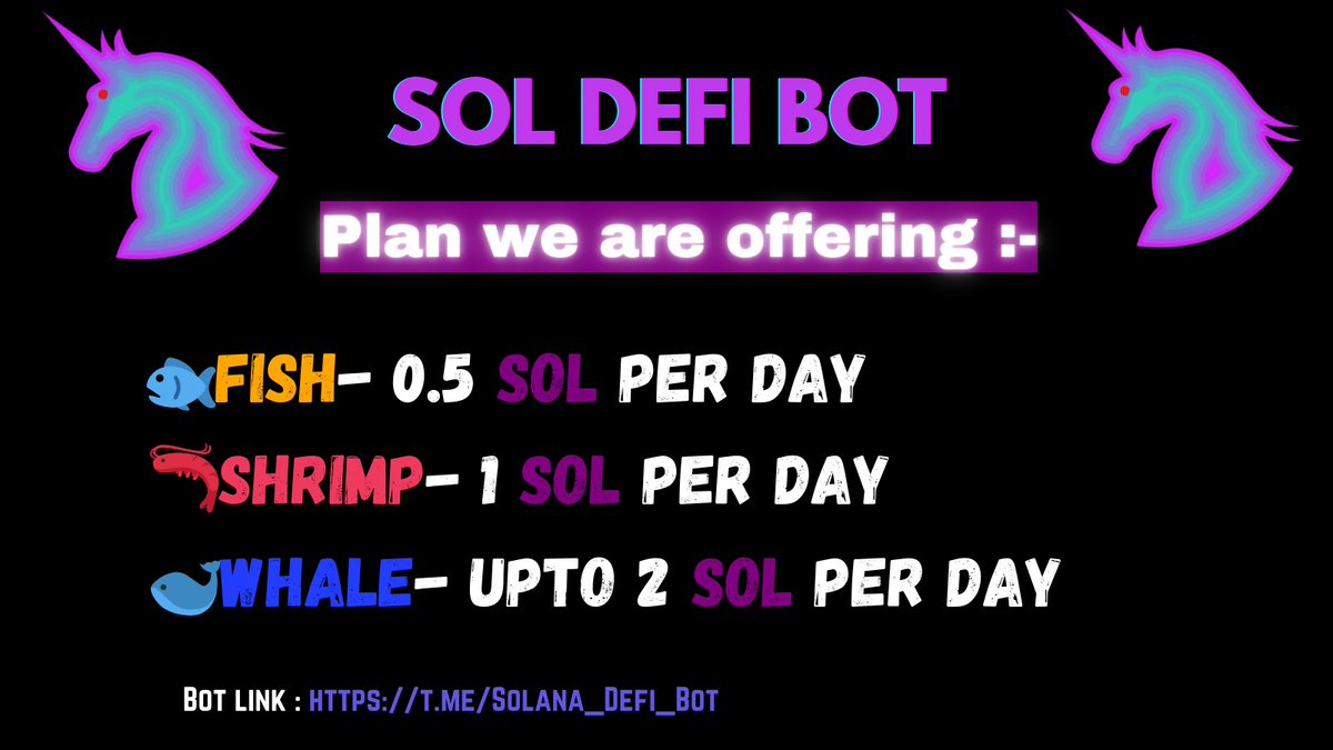 LaylaETH100's tweet photo. 💥 Boost Your Crypto with Sol DeFi Bot! 💥

🌟 Daily profits made simple: 
🐟 Fish Bot: Up to 0.5 SOL/day 
🍤 Shrimp Bot: Up to 1 SOL/day 
🐋 Whale Bot: Up to 2 SOL/day

🔐 100% Guaranteed Profits on Solana’s cutting-edge blockchain!
Telegram BOT LINK : https://t.co/rWNKOPRZ02 https://t.co/MV99ioSUtq