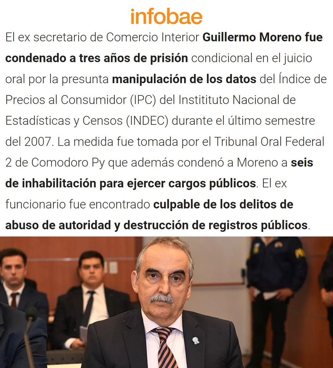 porquetendencia's tweet photo. "Guillermo Moreno":
Porque informan que fue condenado a 3 años de prisión y a 6 años de inhabilitación para ejercer cargos públicos por la manipulación de datos del INDEC https://t.co/oQovDmbDCn