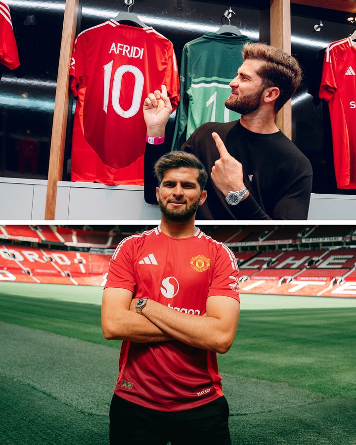 Shaheen Shah Afridi is pictured at Old Trafford inside the dressing room and pitchside.
