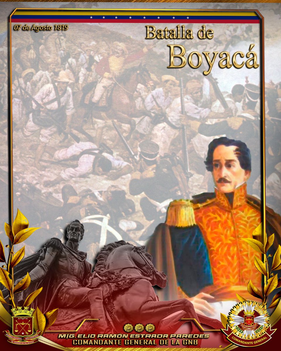 #7Ago || Batalla de Boyacá, enfrentamiento decisivo donde el ejército patriota, conformado por colombianos, venezolanos, liderados por Simón Bolívar, Libertador de América, enfrentaron al ejército español comandado por José María Barreiro ¡Honor y Gloria para nuestros héroes.
