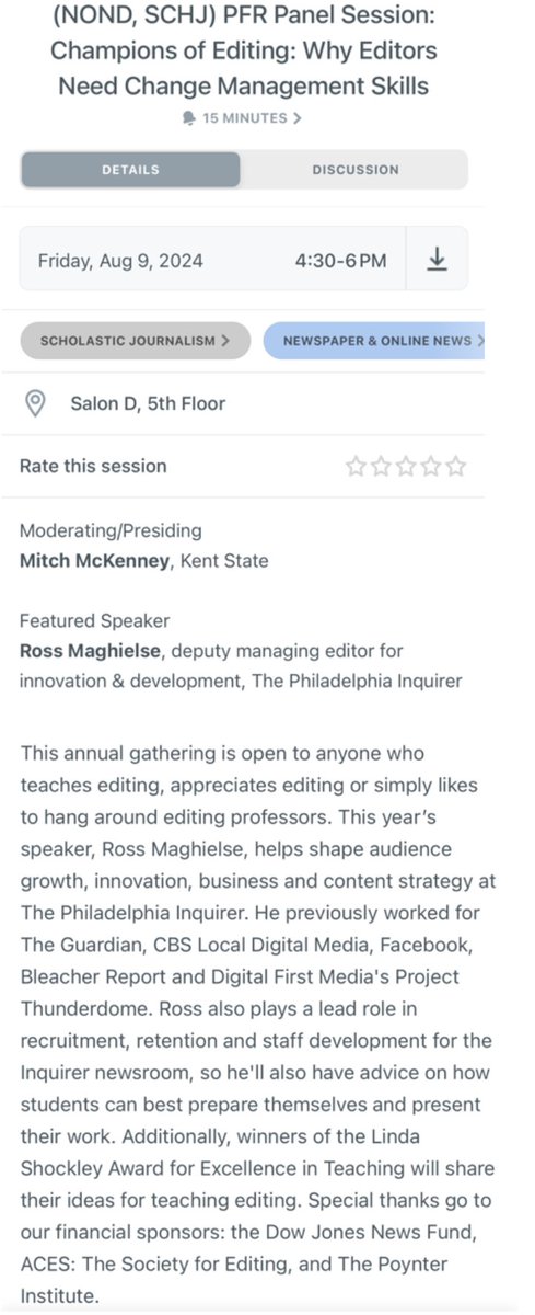 EditingChamps's tweet image. Don't miss the Champions of Editing session at 4:30 p.m. Friday. Philadelphia Inquirer innovation editor Ross Maghielse, on Why Editors Need Change Management Skills. Salon D, 5th floor. #aejmc_nond #aejmc24