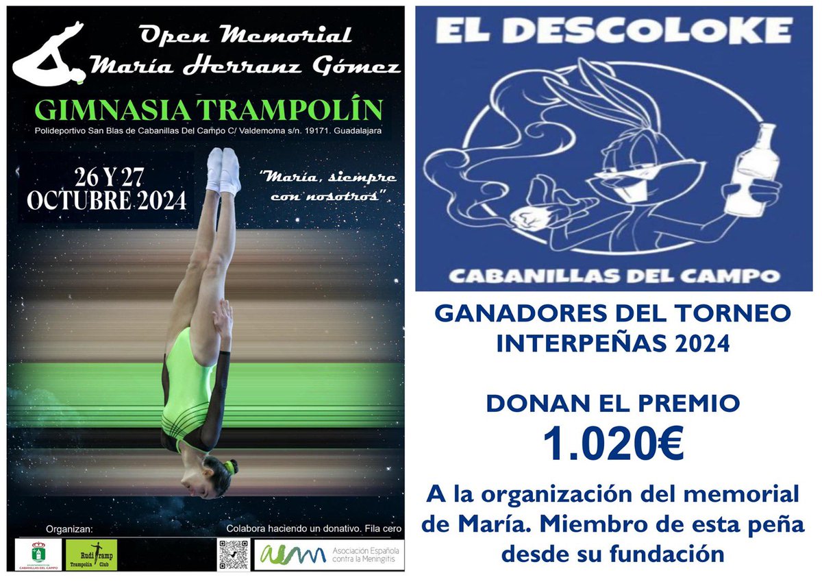 aytocabanillas's tweet photo. EL DESCOLOKE DONA SU PREMIO DEL INTERPEÑAS AL MEMORIAL MARÍA HERRANZ

La peña El Descoloke, que ganó los últimos Juegos Interpeñas, ha donado el premio en metálico de esta edición al “Memorial María Herranz Gómez” de gimnasia de trampolín.

https://t.co/odNRwvd4IE https://t.co/yenmjsldNd