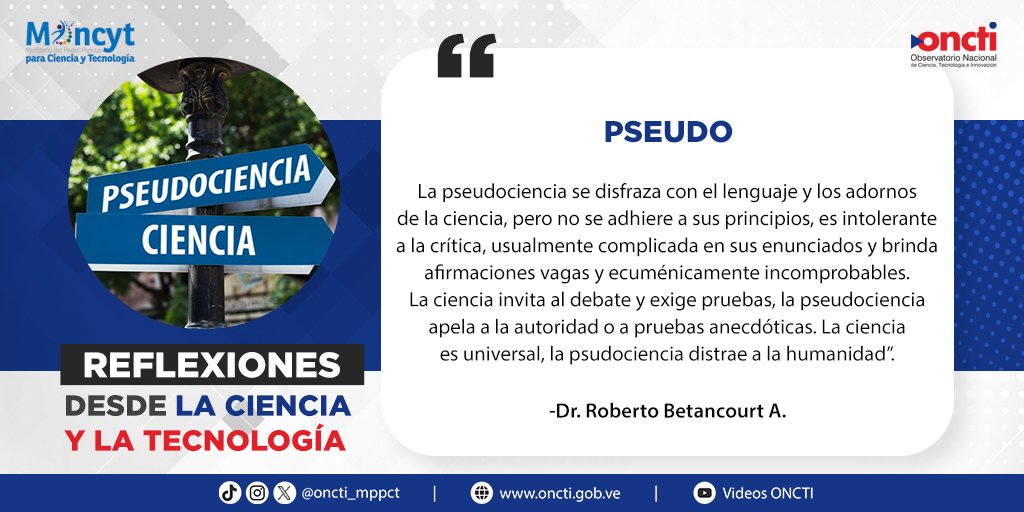 ONCTI (@oncti_mppct) on Twitter photo ✒️ Pseudo
Invitamos a leer la columna: Reflexiones desde la Ciencia y la Tecnología escrita por nuestro Pdte. <a href="/betancourt_phd/">Roberto Betancourt A.</a>.
En la búsqueda de la verdad, la humanidad se ha encontrado a menudo en...
👇🏾Léelo completo acá:
oncti.gob.ve/reflexion-115/
#JusticiaSoberana ✒️ Pseudo
Invitamos a leer la columna: Reflexiones desde la Ciencia y la Tecnología escrita por nuestro Pdte. <a href="/betancourt_phd/">Roberto Betancourt A.</a>.
En la búsqueda de la verdad, la humanidad se ha encontrado a menudo en...
👇🏾Léelo completo acá:
oncti.gob.ve/reflexion-115/
#JusticiaSoberana