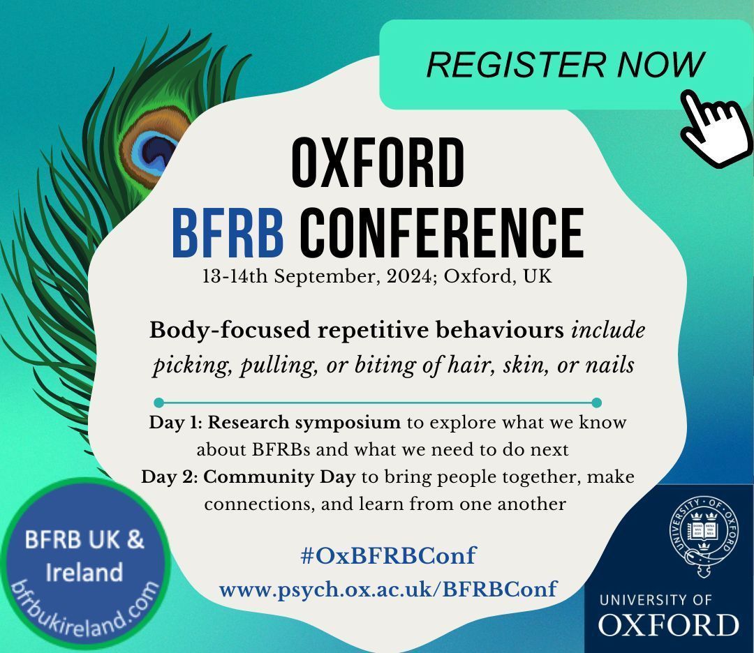 The first-ever <a href="/UniofOxford/">University of Oxford</a> and <a href="/BFRB_UK_Ireland/">BFRB UK & Ireland</a> BFRB Conference will take place on 13-14 September, bringing together researchers, clinicians, and individuals with lived experience of BFRBs. Join in person or online, info and tickets here: bit.ly/3WA3ont 🔗#OxBFRBConf