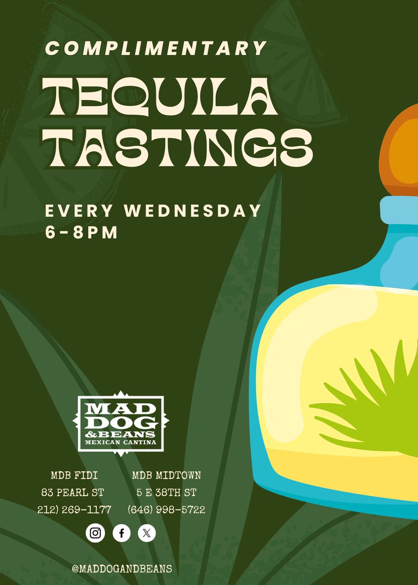 MadDogAndBeans's tweet photo. Join us for our weekly Wednesday Tequila Tastings 🥃 TONIGHT 6-8pm at both MDB locations! https://t.co/TPWVi7AulV