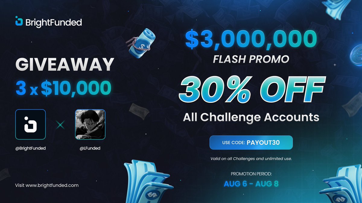 Levi Funded (@lfunded) on Twitter photo 30% OFF GIVEAWAY
In honour BrightFunded's incredible 30% OFF PROMOTION, we are hosting a GIVEAWAY! 🎉
3 x $10,000 GIVEAWAY
1. Follow <a href="/BrightFunded/">BrightFunded</a> and <a href="/LFunded/">Levi Funded</a>
2. Like & RT
3. Tag 2 friends 30% OFF GIVEAWAY
In honour BrightFunded's incredible 30% OFF PROMOTION, we are hosting a GIVEAWAY! 🎉
3 x $10,000 GIVEAWAY
1. Follow <a href="/BrightFunded/">BrightFunded</a> and <a href="/LFunded/">Levi Funded</a>
2. Like & RT
3. Tag 2 friends