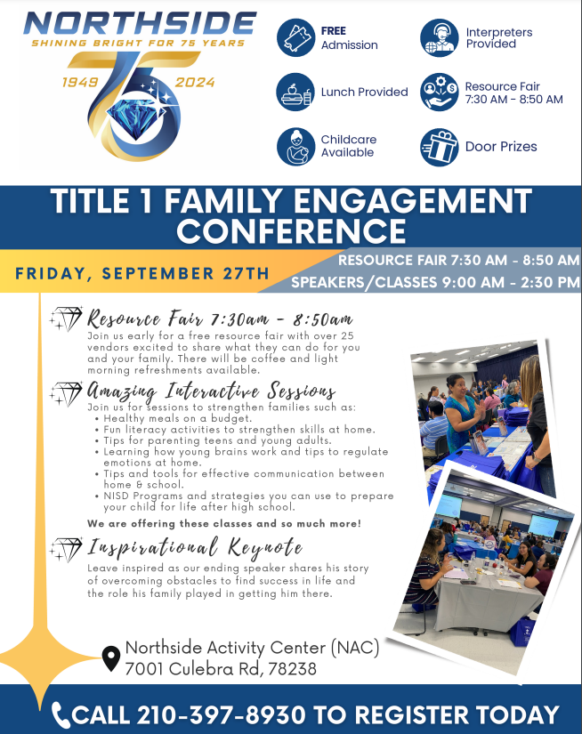 👨‍👩‍👧Calling all <a href="/NISD/">Northside ISD</a> Title 1 Schools!📢Help us spread the word to your parents. Come to our resource fair, stay for our sessions to learn, share, and connect. 🤝Let's build a community where everyone can grow together! #FamilyEngagement #CommunityConnection #GrowthMindset