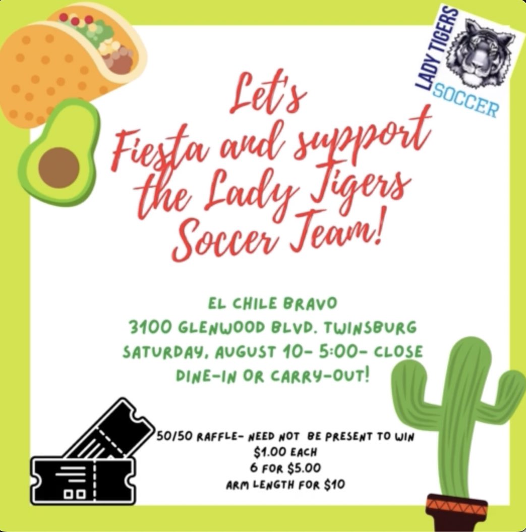 PPVLadyTigers's tweet photo. Need dinner plans this Saturday Night? We got you covered!! Please consider supporting our fundraiser, at El Chile Bravo, 5:00pm to close. 

PPV / Family ⚽️🌮🌯🎉 https://t.co/kJB04WWESQ