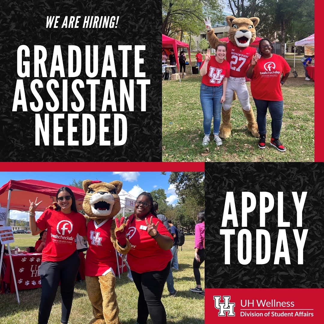 UH Wellness is looking for a new Graduate Assistant! If you are a student passionate about health, we want you🫵 Apply on Cougar Pathway (Job ID: 97663) by August 25. ➡️ uh.edu/ucs/cougarpath…