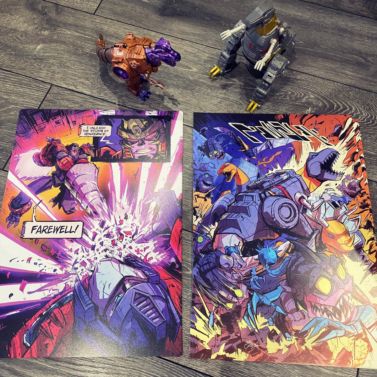 DavidCousens's tweet photo. Just about to start getting my stuff ready for TFNation! 😁😁😁 (my prints will be for sale, but Megatron and Grimlock are definitely not! And yes, I do love a robotic T-Rex!) https://t.co/ptlHYk7ZWj