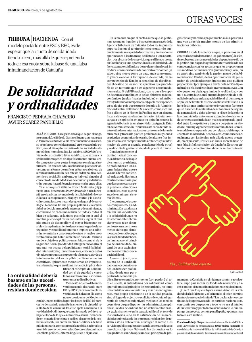 Hoy en <a href="/elmundoes/">EL MUNDO</a>  #solidaridad #ordinalidad