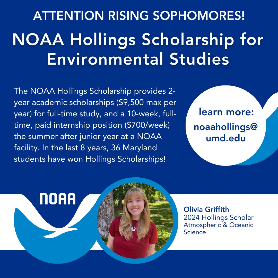 scholarships (@nso_umd) on Twitter photo Read about UMD's most recent Hollings Scholar, Olivia Griffith here! cmns.umd.edu/news-events/ne… 🎉🎉🎉
Contact us to learn more: noahollings@umd.edu Read about UMD's most recent Hollings Scholar, Olivia Griffith here! cmns.umd.edu/news-events/ne… 🎉🎉🎉
Contact us to learn more: noahollings@umd.edu
