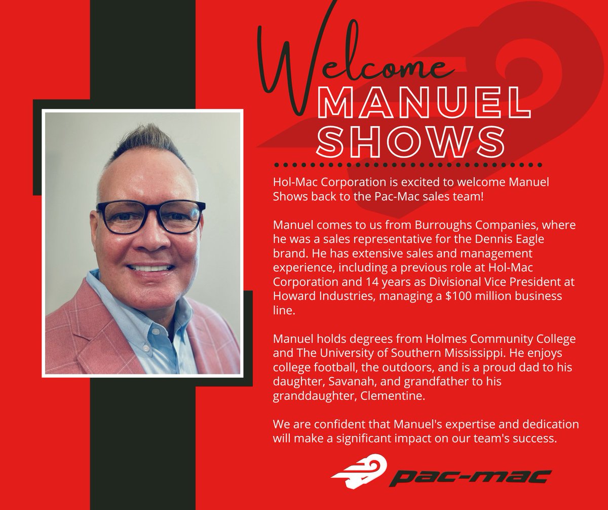 mac_hol's tweet image. Help us welcome Manuel Shows back to the Pac-Mac Sales Team!