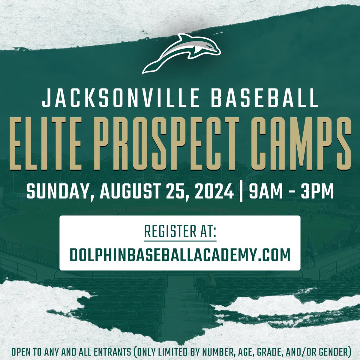 🚨 <a href="/JUBaseball/">Jacksonville Baseball</a> Elite Prospect Camp 🚨
Join us August 25th to showcase your skills and experience JU Baseball! 🐬🌊🌴☀️🐬

Register now at dolphinbaseballacademy.com