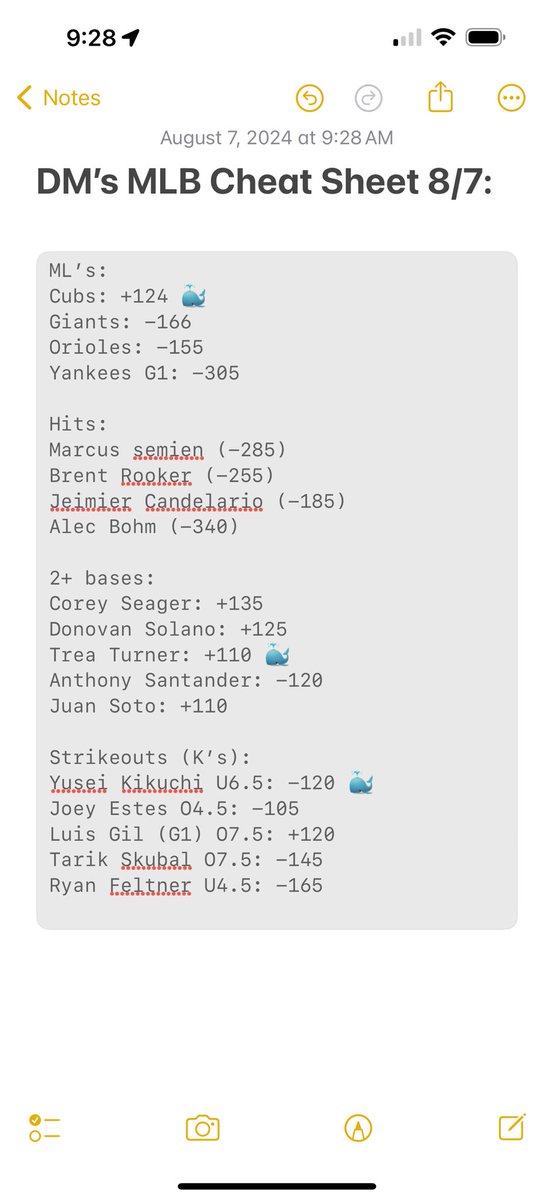DM’s MLB sheet, banger picks down below ✅