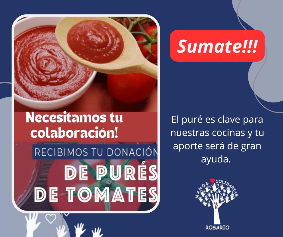 En Manos Solidarias Rosario acompañamos a personas en situación de calle; cocinamos deliciosos guisos y el puré de 🍅🍅 es  muy importante para su elaboración.
 Si querés ayudarnos sumando este insumo escribinos!!.   #Rosario