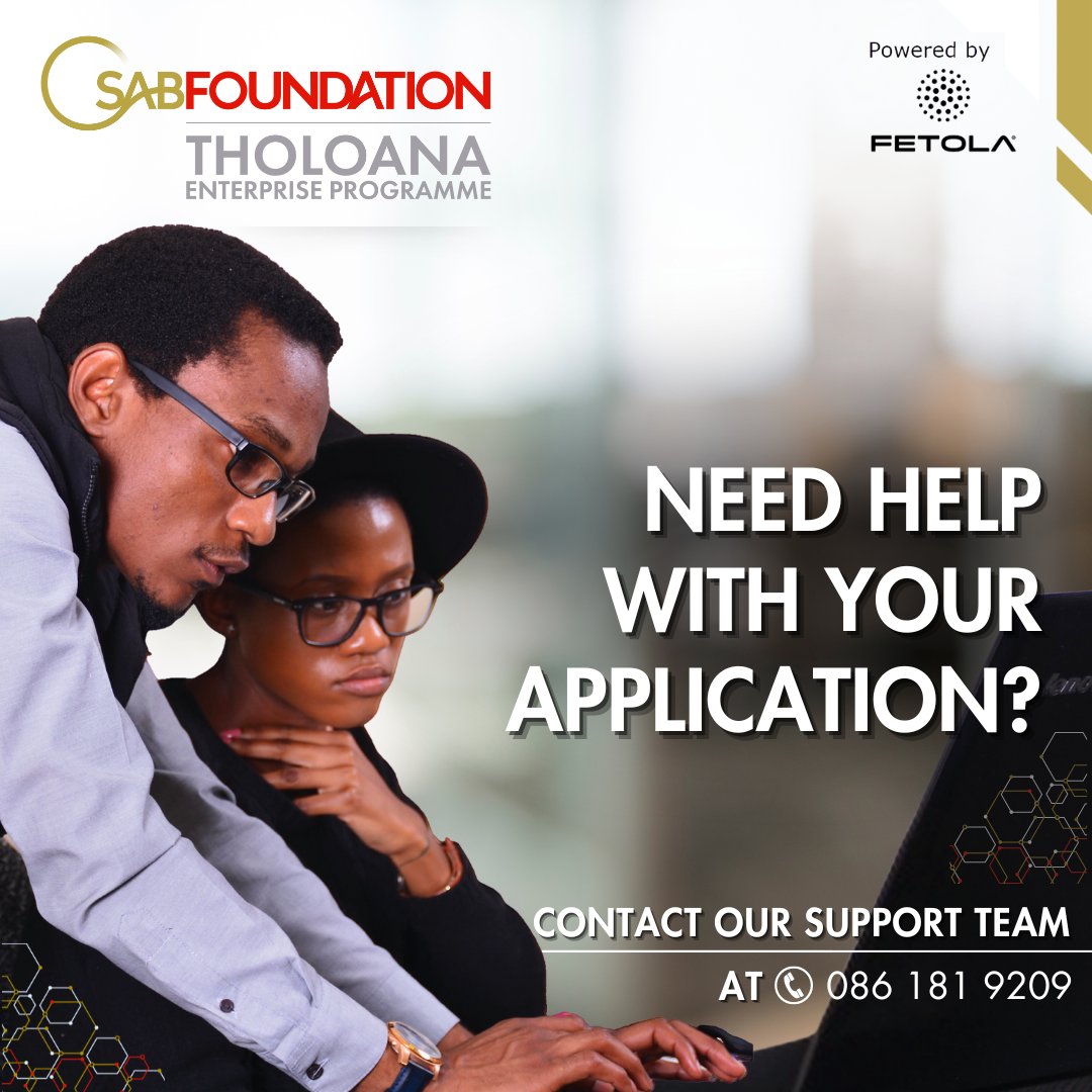 Need help with your Tholoana Enterprise Programme application? 

📞 Call us at 086 181 9209  
📧Email:  info@fetola.co.za  
📫Whatsapp:  079 879 8694

Apply here zurl.co/PxSm    

#SABFoundation #Apply #Tholoana #ChangingLives #ItStartsHere #Buildingbusinessesthatlast