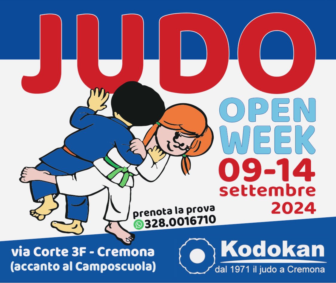 #judo #openweek 
come and try judo
#cremona 
9-14/09/2024
#kodokan #kodokancremona
#judofamily
#Olympicsport