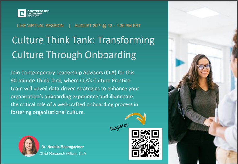 Leaders &amp; change-makers! Join me on 08/29 from 12-1:30pm ET for a 90-min Think Tank: 'Transforming Culture Through Onboarding.' We'll share data-driven strategies to enhance your organization's culture. Register: tiny.cc/kul5zz #Onboarding #Culture #Leadership #ThinkTank