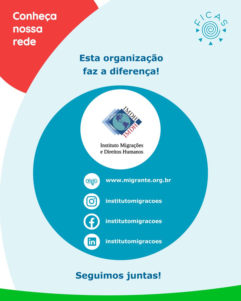 FICAS_SP's tweet photo. No #ConheçaNossaRede de hoje, uma organização referência no campo da migração e refúgio: o Instituto Migrações e Direitos Humanos. Arraste para o lado e saiba mais sobre o trabalho da instituição! #IMDH

#DescriçãoDaImagem #ParaTodosVerem este post tem descrição acessível. https://t.co/j4Q18Rb1NI