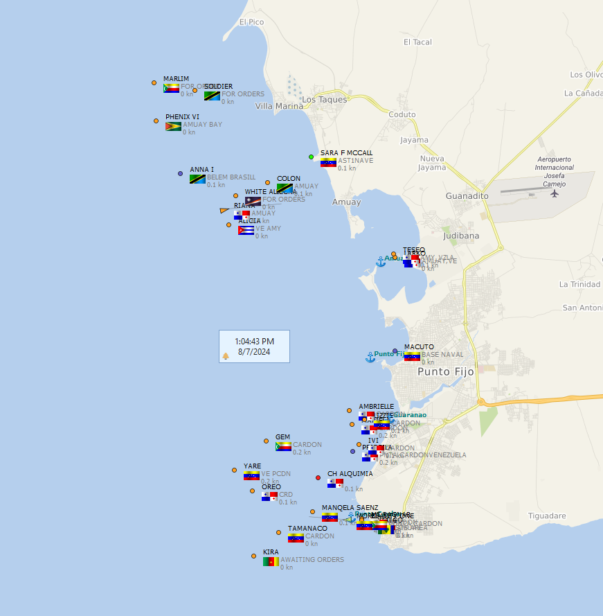 FlconEYES's tweet photo. #Amuay, #JoseTerminal, #PuertoCabello #Venezuela 
A esta hora. 

#VesselAlert #AIS #Maritime #OSINT #7Ago https://t.co/K88ACKHZjt