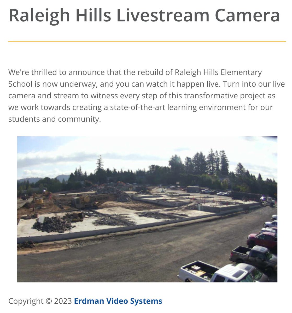You can witness Raleigh Hills Elementary's rebuild in real time! Just click this link to watch the livestream: buff.ly/4flIsJq

#BelongBelieveAchieve
#BSDBond