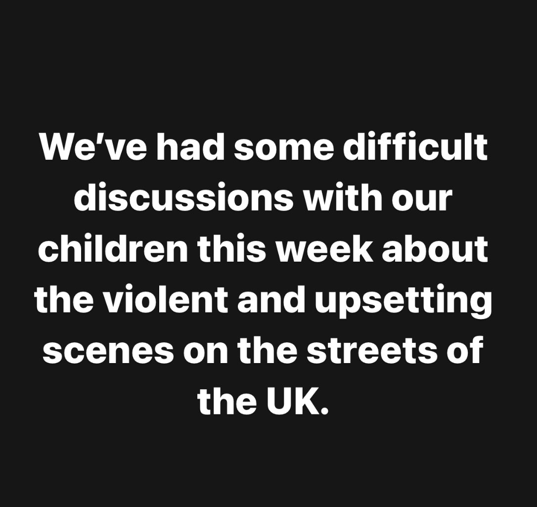 mrdanwalker's tweet photo. We’ve had some difficult discussions with our children this week about the violent and upsetting scenes on the streets of the UK.
It has been awful to see what has been happening under the banner of ‘patriotism’.
There is a difference between a ‘protest’ and a ‘riot’ and it’s never ok to intimidate, harass or attack someone because of the colour of their skin or their religion.