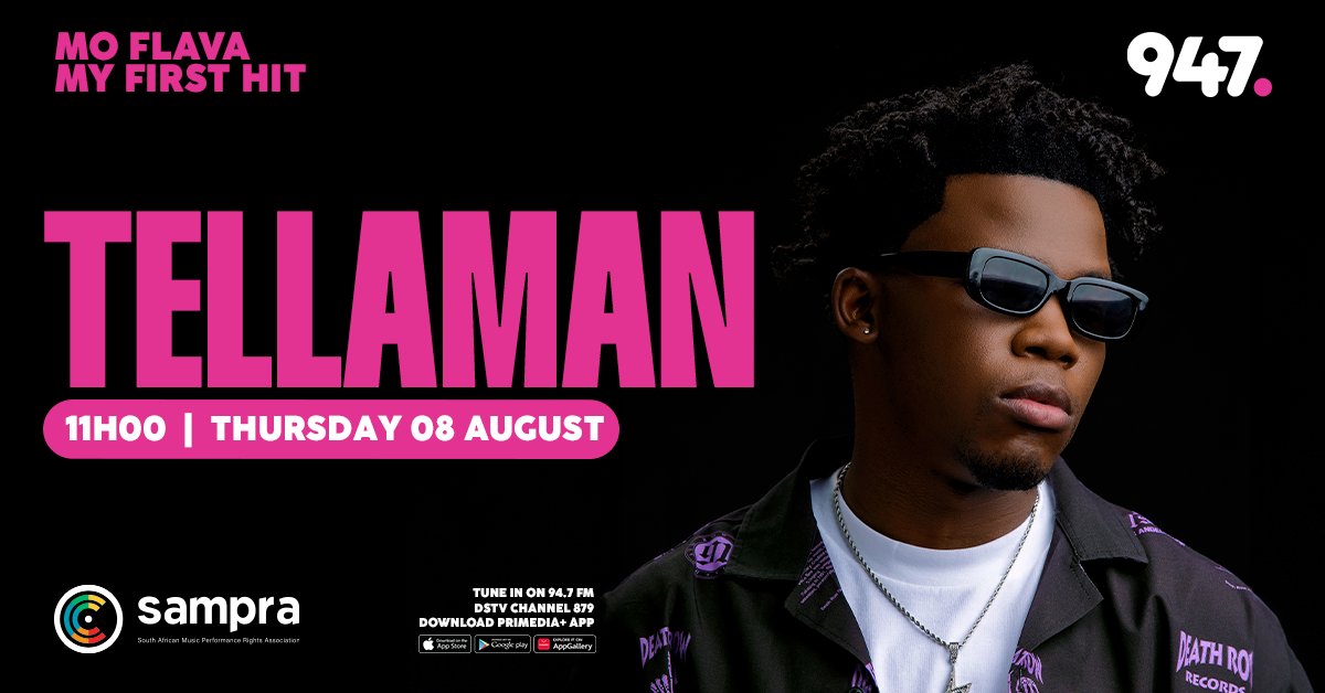 947's tweet photo. 🔊 #MyFirstHitOn947 where artists chat about their first hit &amp; what it meant to them then.

🎙️ Tellaman
🗓️ Thursday 8 August
⏲️ 11h00

Brought to you by @OfficialSAMPRA

#LoveTheBeatPayForPlay #SAMPRAx947 https://t.co/yrbKfC0bzr