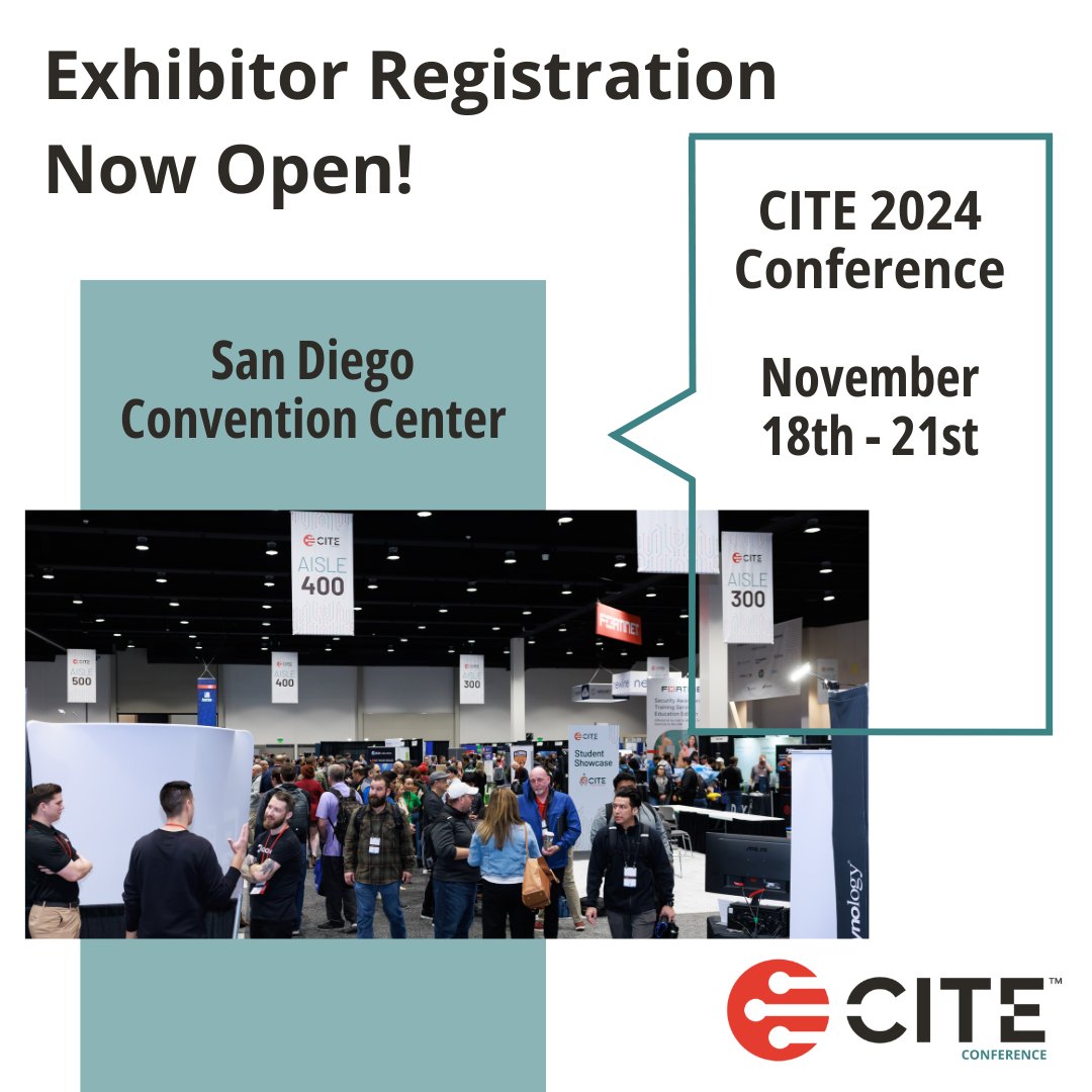 Exhibitor Registration for 2024 CITE Conference in San Diego is now open! Exhibitor booths are filling up quickly and we only have 10x10 booths left. To secure your spot, visit: cite.org/conferenceexhi…
#CITE_EDU #k12sysadmin #edtech #technology #CITE2024
