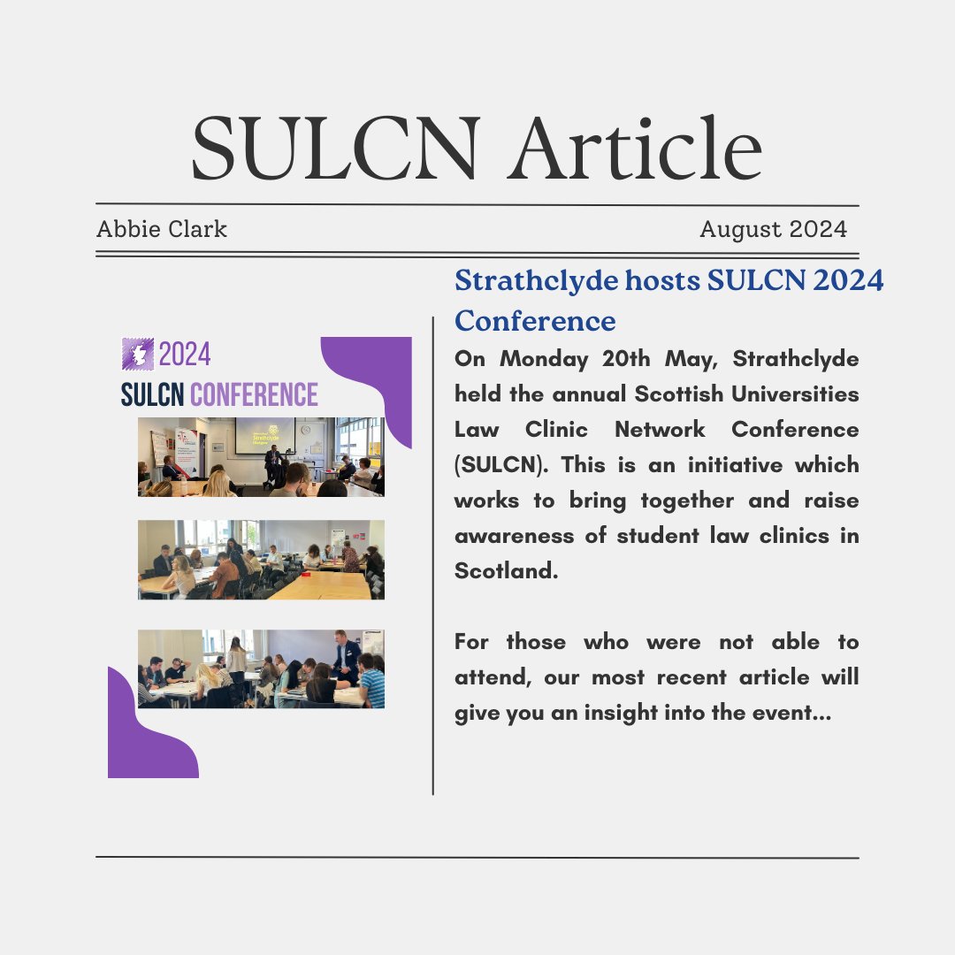 We are throwing it back to May, when we hosted this years SULCN Conference!💭

If you couldn't make the event, our most recent article will get you up to date! Available now via the link below📰

lawclinic.org.uk/updates/sulcn-…

#probono #accesstojustice