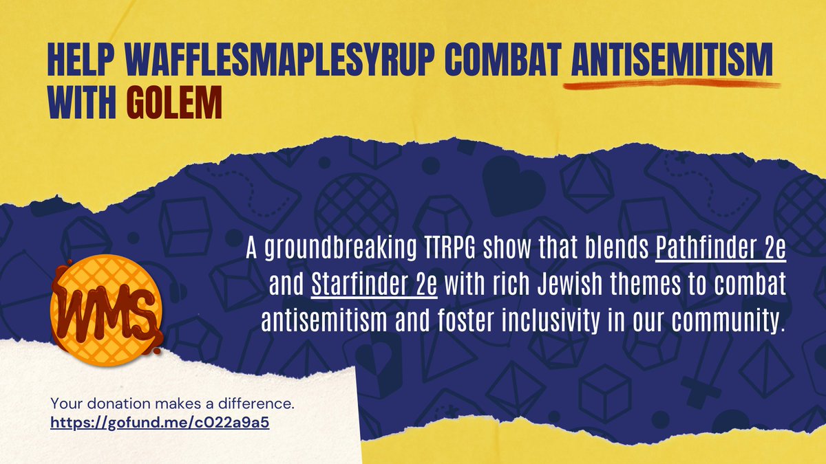 📢 We're raising funds to launch GOLEM! 📢

A groundbreaking TTRPG show that blends #Pathfinder2e  and #Starfinder2e with rich Jewish themes to combat antisemitism and foster inclusivity in our community. 

Every dollar helps bring GOLEM to life!

gofund.me/15cc278f