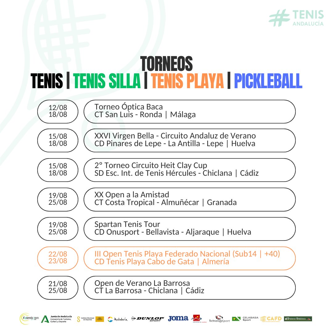 fattenis's tweet photo. 🎾 🏖️ ¿Dónde juegas esta semana?
📺 ¿Lo ves en la tele o en directo?
🗓️ ¿Te has planificado?

➡️ Aquí tienes todos los eventos de #Tenis #TenisSilla #TenisPlaya y #Pickleball en #Andalucía 

🔝 Y aprovecha para hacer TURISMO por ANDALUCÍA !!! @turismoand

@DeporteAND @intenis https://t.co/KRT0VPLmR8