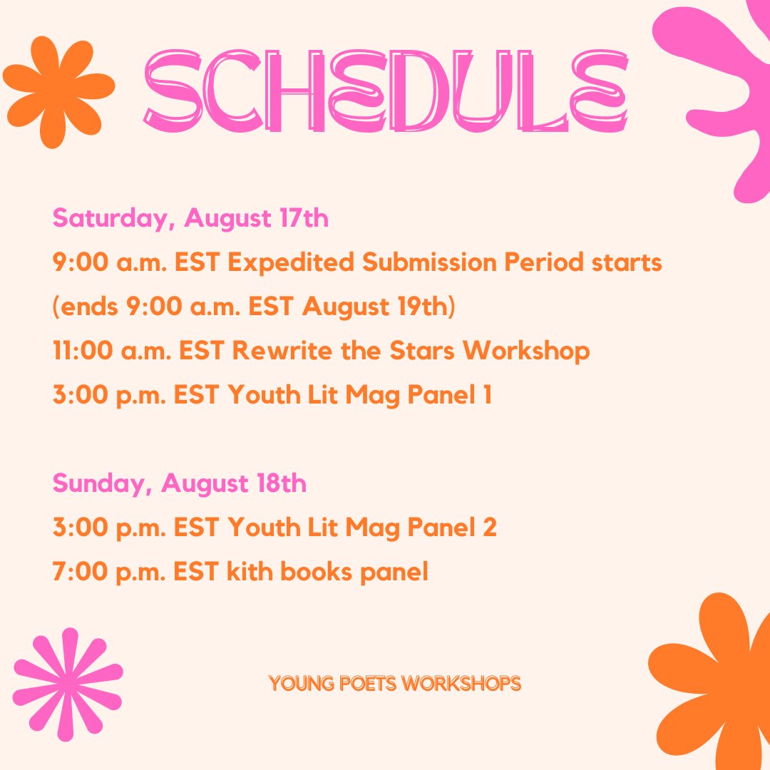 YngPoetWorkshop's tweet photo. SO DELIGHTED TO ANNOUNCE OUR INAUGURAL LIT MAG FAIR :D featuring @KithBooks @rtsmagazine @healthline_zine Fleeting Daze @EucalyptusLit @wingedpenny_ @SophonLit @LitAster <3 August 17-18, link in bio to register!! https://t.co/xgw71Mv9Xw