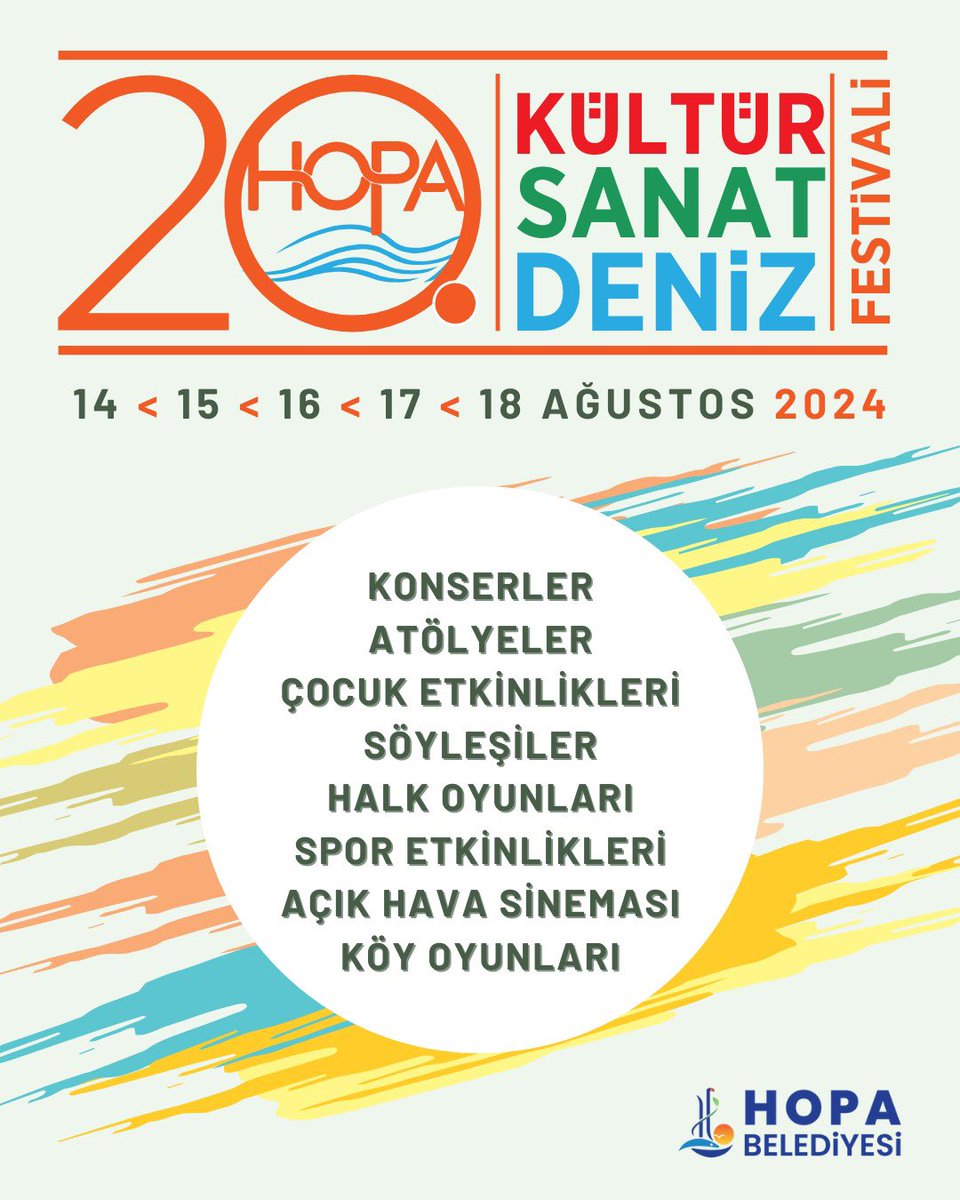 20. Hopa Kültür, Sanat ve Deniz Festivali’nin programı hazır, biz hazırız!

14-18 Ağustos tarihleri arasında dolu dolu bir programla festivale doyacağız. Mahalle mahalle, köy köy, sokak sokak Hopa Festivali her yerde! 🎉🌟

Detaylı festival programı için: hopa.bel.tr/manset/festiva…