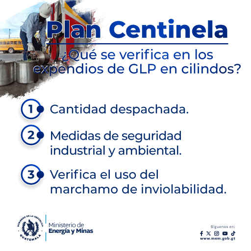 #MEMGT | El #PlanCentinela es una acción del Ministerio de Energía y Minas que busca la protección y defensa de los consumidores y usuarios de los combustibles y el gas propano.

#GuatemalaSaleAdelante