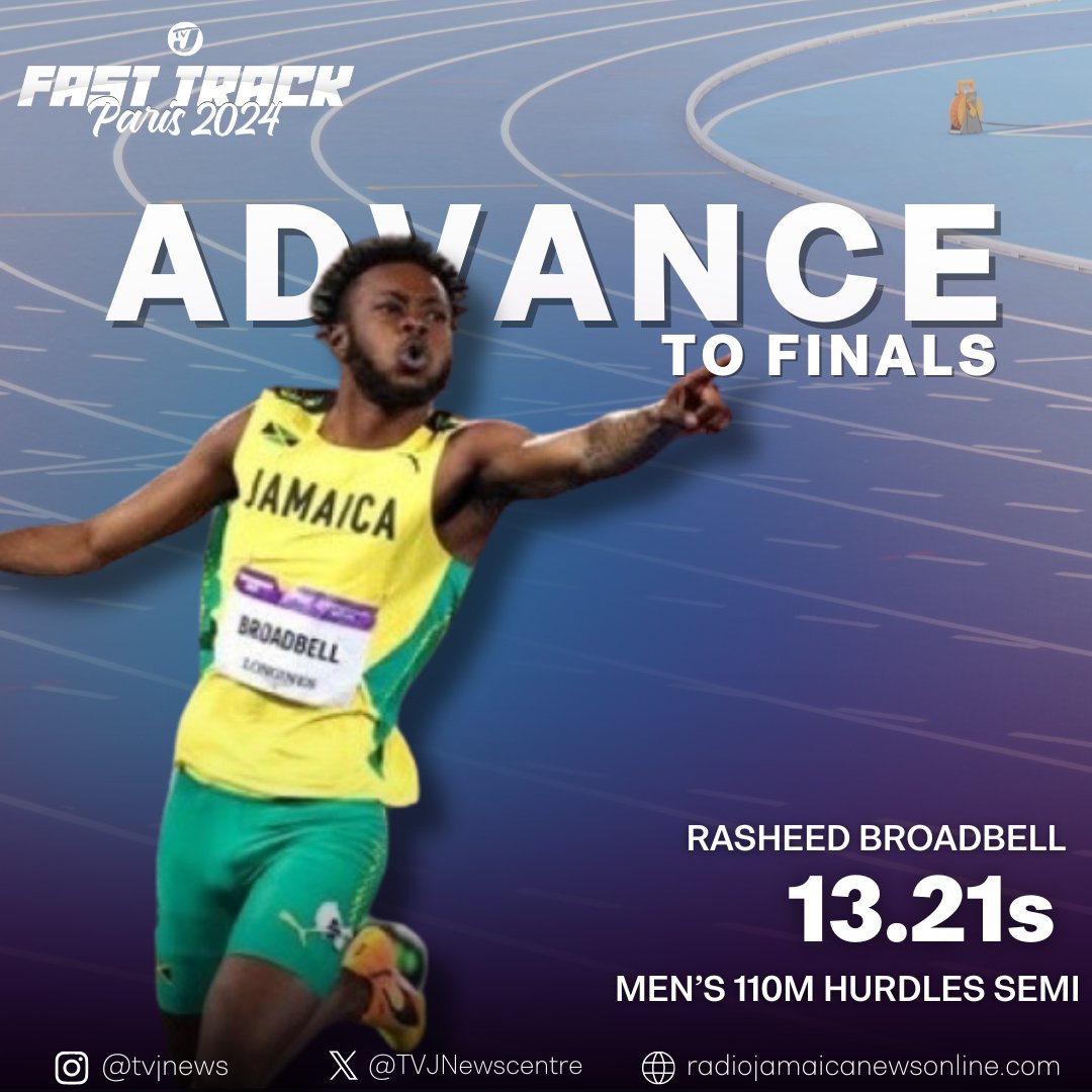 Rasheed Broadbell has secured his spot in the men's 110m hurdles final after finishing first in his semi-final with a time of 13.21 seconds.

Tune in to #FastTrackParis2024 on <a href="/1spotmedia/">1SpotMedia</a>, TVJSN and JNN

#TVJSports #TeamJamaica #FastTrackParis2024 #2024Olympics