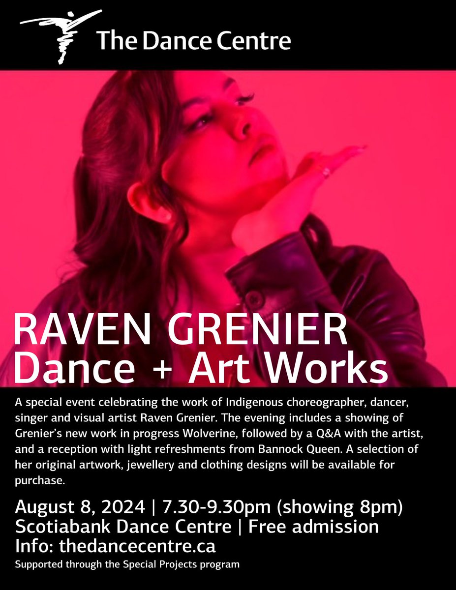 We  are SO excited for Raven Grenier's special Studio Showing TOMORROW  NIGHT (Thurs., Aug. 8, 7:30 p.m.) at the Scotiabank Dance Centre! Raven  is a multi-talented, visionary emerging artist - don't miss this chance to see her stunning work! thedancecentre.ca/event/raven-gr…