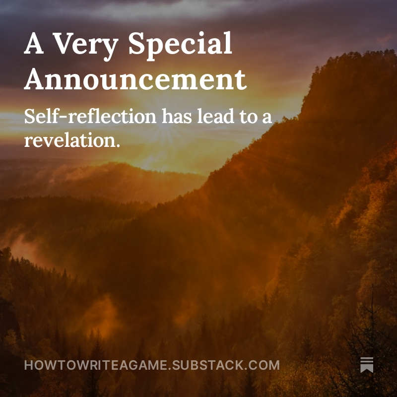 I have decided to stop writing How To Write a Game for the foreseeable future. See today's special announcement post for details:

open.substack.com/pub/howtowrite…

#announcement #newsletter #writing