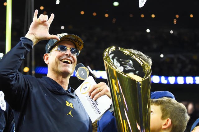 REALDonThomas's tweet image. Jim Harbaugh:

- advocated for reforms (i.e. transfer portal, NIL) that have revolutionized the student-athlete experience

- exposed the hypocrisy of the NCAA

- won a national championship

- thumbed his nose at the NCAA on his way out the door

KING. 👑 #GoBlue