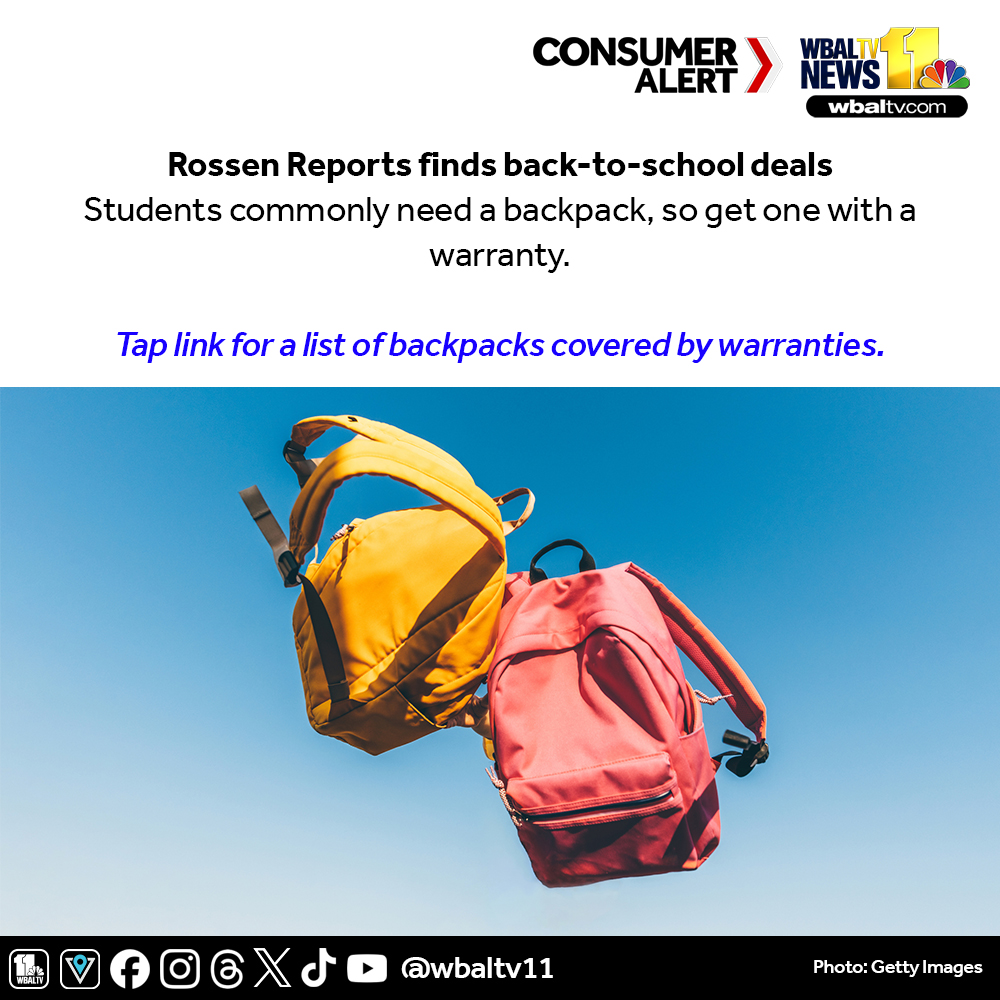 Rossen Reports' <a href="/jeffrossen/">Jeff Rossen</a> finds back-to-school deals: Students commonly need a backpack, so get one with a warranty.

Tap link for a list of backpacks covered by warranties: wbaltv.com/article/back-t…