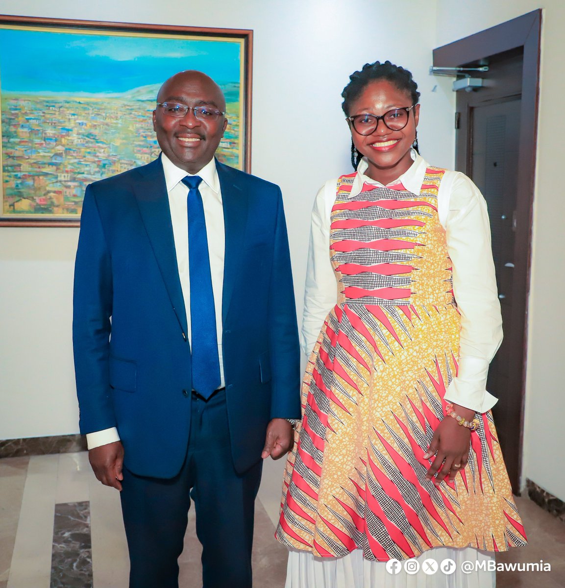 MBawumia's tweet photo. This evening, I had an inspiring conversation with the vivacious @angela_tabiri, a young mathematician from Ghana who has just won the prestigious title of the World’s Most Interesting Mathematician, seeing off competition from 15 other mathematicians from across the world (including lecturers, researchers, writers, and business owners)

It was a delight listening to her as she explained how with a strong mindset of possibilities and achievement, she persevered through the many challenges of shining in the traditionally male-dominated Maths environment, rising each time to the occasion and confounding naysayers.

This time, she has been recognised for her groundbreaking work in the field of mathematics and her innovative approach to solving complex mathematical problems.

Congratulations, Angela! You are a shining example of what can be achieved if one sets his/her mind to it and perseveres. Indeed, it is Possible